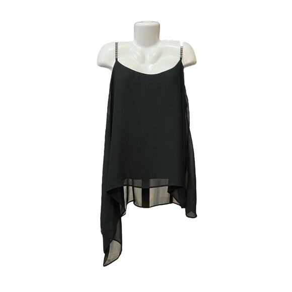 Lane Byrant Women's Black Asymmetrical Chain Strap Layered Chic Blouse SZ 22/24 - Picture 1 of 9